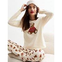 New Look White Cotton Teddy Bear Print Christmas Pyjama Set