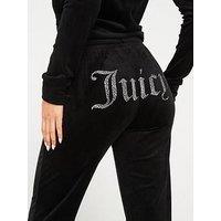 Juicy Couture Petite Tina Diamante Logo Velour Trackpants - Black