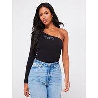 Juicy Couture Nella Asymmetric Diamante Logo Top - Black