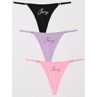 Juicy Couture 3 Pack Microfibre Thong - Black/Pink/Lilac