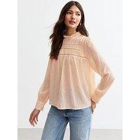 New Look Cutwork Long Sleeve Blouse - Cream