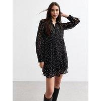 New Look Chiffon Polka Dot Tiered Mini Dress - Black