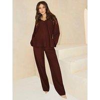 Michelle Keegan Ottoman Rib Wide Leg Trouser - Brown