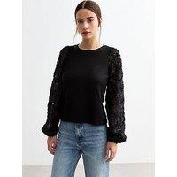 New Look Rose Sleeve Top - Black