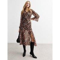 New Look Leopard Print Chiffon Midi Dress - Brown