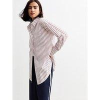 New Look Striped Cotton Poplin Shirt - Burgundy