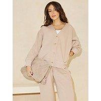 Michelle Keegan Rib Button Through Jacket - Beige