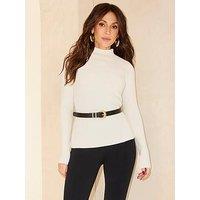 Michelle Keegan Contrast Rib Knitted Top - Beige