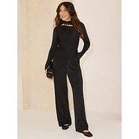 Michelle Keegan Long Sleeve Ribbed Co-Ord Top - Black