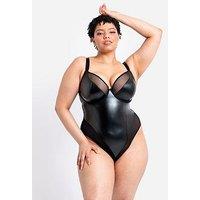 Curvy Kate Rebelle Faux Leather Non-Padded Underwired Plunge Bodysuit - Black