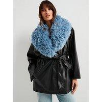 Jakke Agatha Coat And Blue Faux Fur Coat - Black
