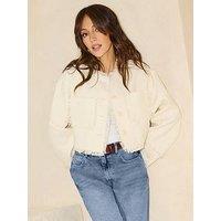 Michelle Keegan Fringe Collarless Jacket - Beige