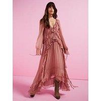 Mango Chiffon Ruffle Maxi Dress - Dusky Pink