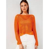 Mango Crochet Jumper - Orange