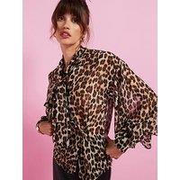 Mango Leopard Print Pussy Bow Blouse - Multi