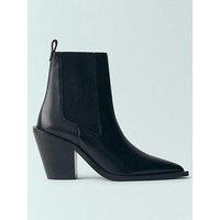 Mango Leather Western Ankle Boot - Black