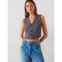 Mango Stripped Button Waistcoat - Grey