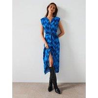 Mango Belted Printed Midi Dress - Blue