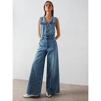 Mango Denim Wide Leg Jumpsuit - Blue