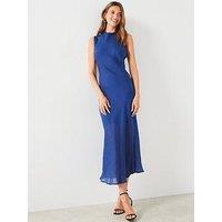 Mango High Neck Midi Dress - Blue