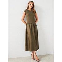 Mango A Line Midi Dress - Khaki