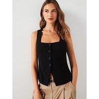 Mango Button Waistcoat - Black