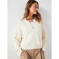 Mango Knitted Textured Bomber Jacket - Cream