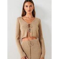 Mango Knitted Tie Front Cardigan Co Ord - Gold