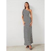 Mango One Shoulder Striped Maxi Dress