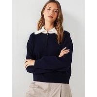 Mango 1/4 Zip Collar Jumper - Navy
