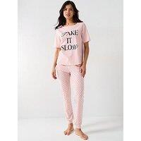 Everyday Printed Short Sleeve Top And Jogger Pj Set - Pink