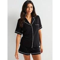V By Very Short Sleeve Short Jersey Revere Set - Black