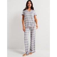 V By Very V Neck Stripe And Wide Leg Loungewear Set