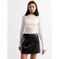 New Look Black Leather-Look Mini Skirt