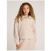 Calvin Klein Jeans Girls Fluffy Polo Collar Sweat Top - Beige
