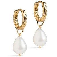 Enamel Copenhagen Significant Pearl Hoops, 18Ct Yellow Gold Plated 925 Sterling Silver And Pearl