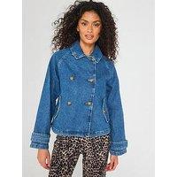Only April Short Denim Trench Coat - Blue