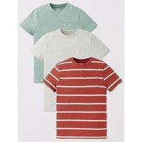 V By Very Boys 3 Pack Stripe And Plain T-Shirts - Multi