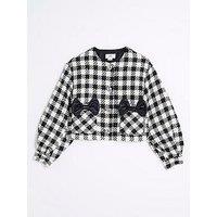 River Island Older Girl Boucle Bow Collarless Jacket - Black