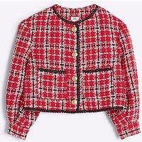 River Island Older Girl Boucle Christmas Check Jacket - Red