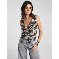 River Island Floral Cowl Neck Top - Black