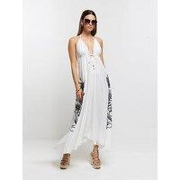 River Island Embroidered Hanky Hem Maxi Dress - Cream