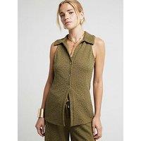 River Island Textured Sleeveless Shirt - Khaki