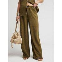 River Island Wide Leg Textured Trousers - Khaki