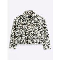 River Island Older Girl Leopard Print Denim Jacket - Brown