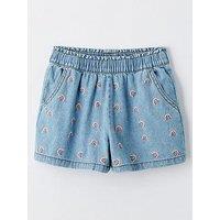 Mini V By Very Girls Embroidered Paperbag Denim Shorts - Blue