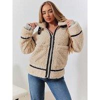 In The Style Perrie Sian Borg Buckle Detail Coat - Cream