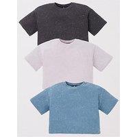 V By Very Girls 3 Pack Acid Wash Crop T-Shirt - Multi