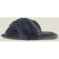 Accessorize Luxe Cross Strap Faux Fur Mule - Grey