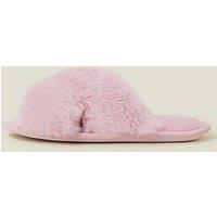 Accessorize Luxe Cross Strap Faux Fur Slippers - Pink